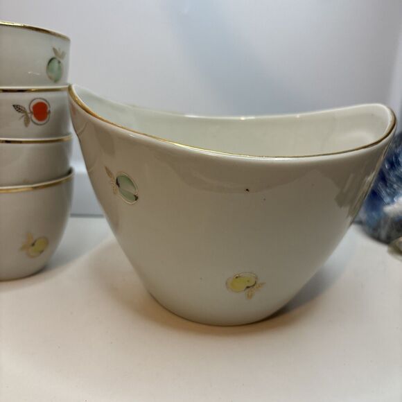 Vtg compote service Riga Porcelain PFF Stamps For 4 Servings Hand painted Apples - Picture 2 of 16